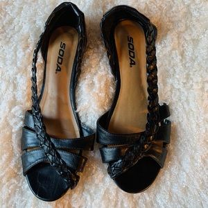 Black Braided open toe flats